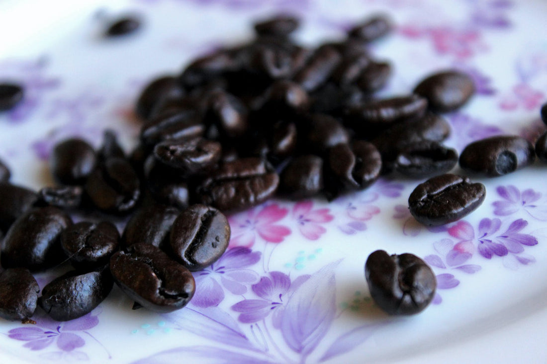 Close-up of dark roasted coffee beans